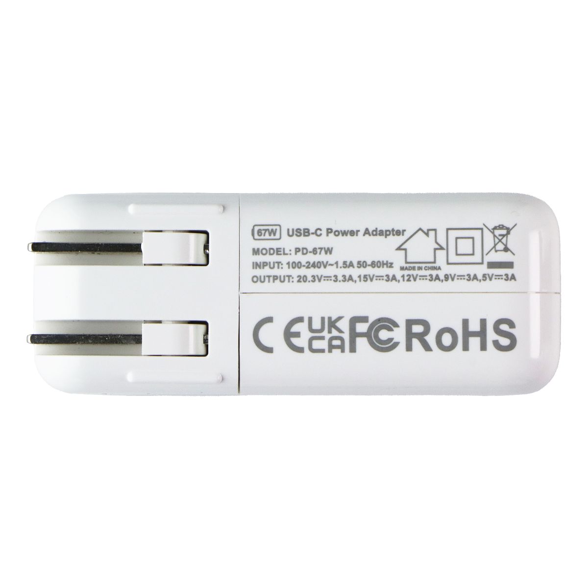 Generic 67W USB-C Power Adapter Wall Charger with Folding Plug - White (PD-67W)