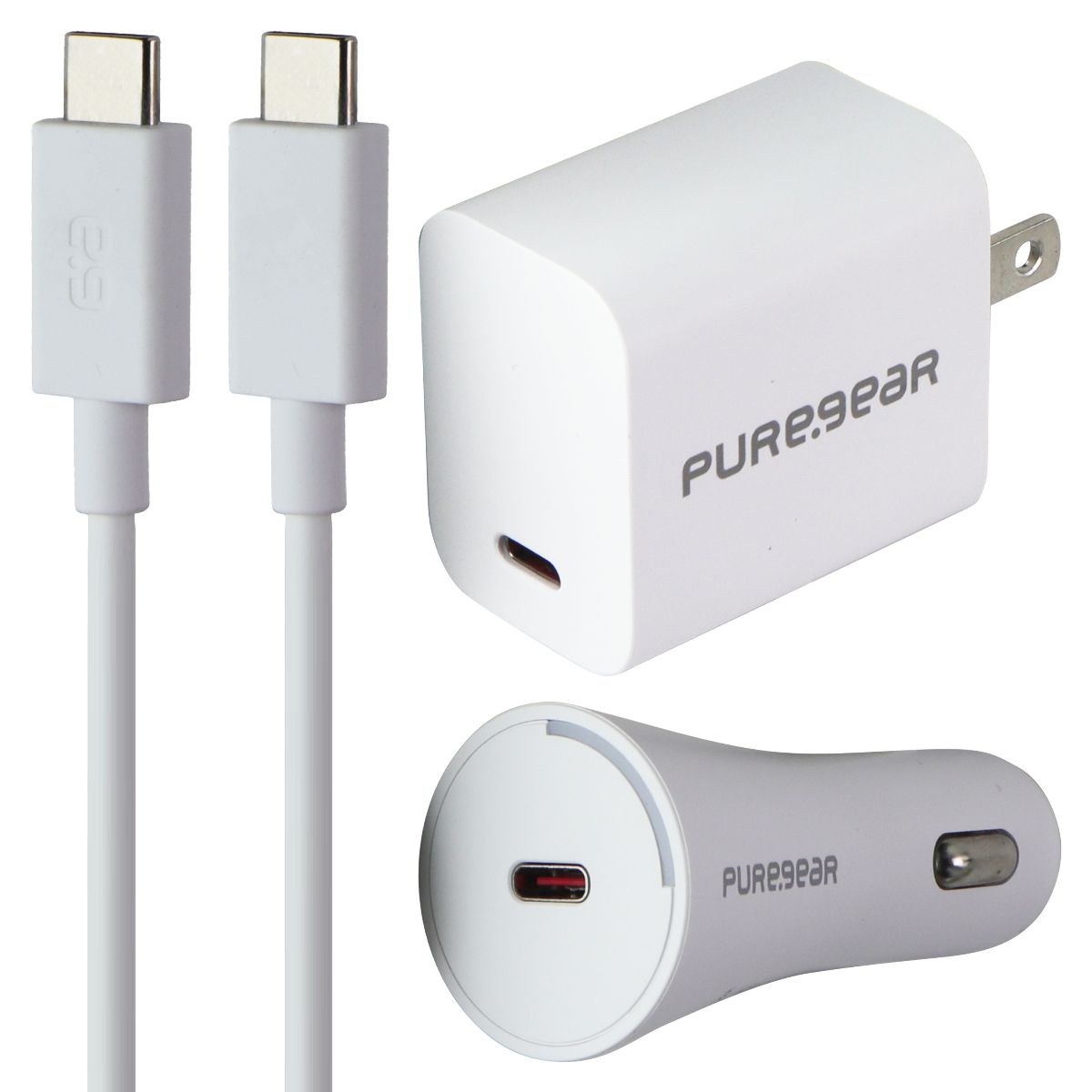 PureGear Light Speed 20W USB-C Wall & Car Charger w/ USB-C Cable - White