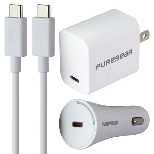 PureGear Light Speed 20W USB-C Wall & Car Charger w/ USB-C Cable - White