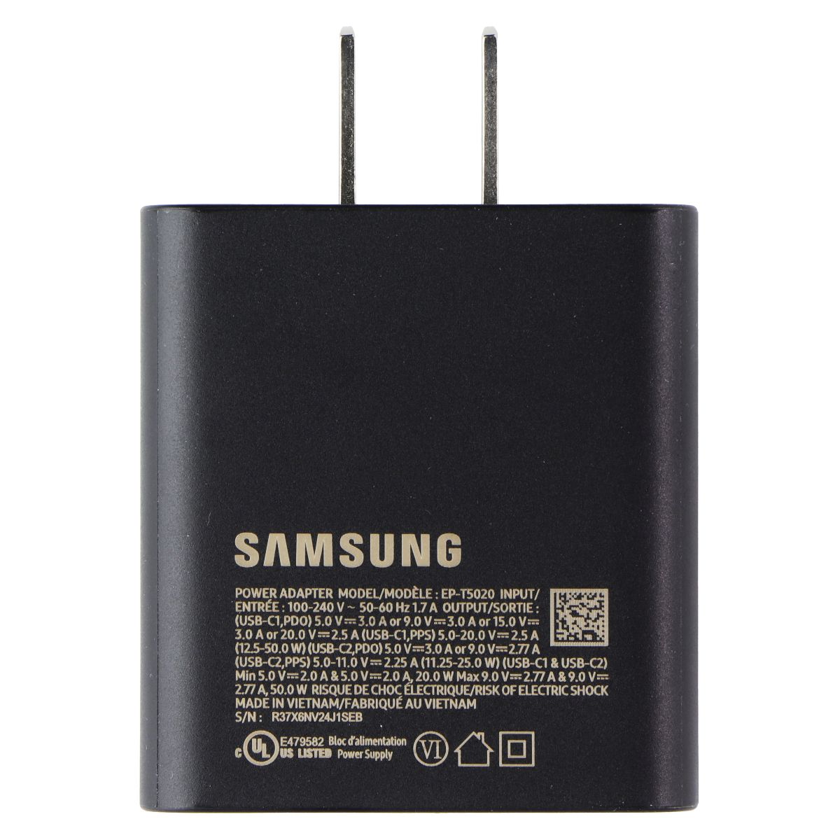Samsung (50W) Power Adapter Duo USB-C Wall Charger with Cable - Black (EP-T5020)