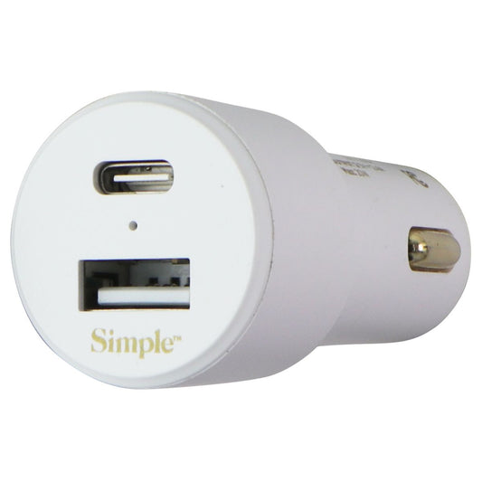 Simple Power Series 20W Dual Port USB-C & USB-A Car Charger - White