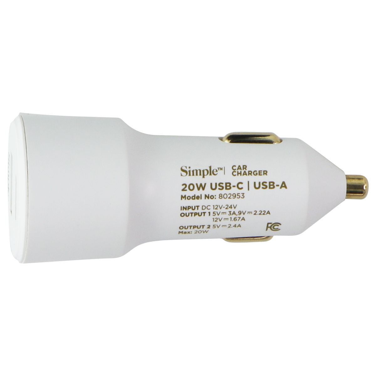 Simple Power Series 20W Dual Port USB-C & USB-A Car Charger - White