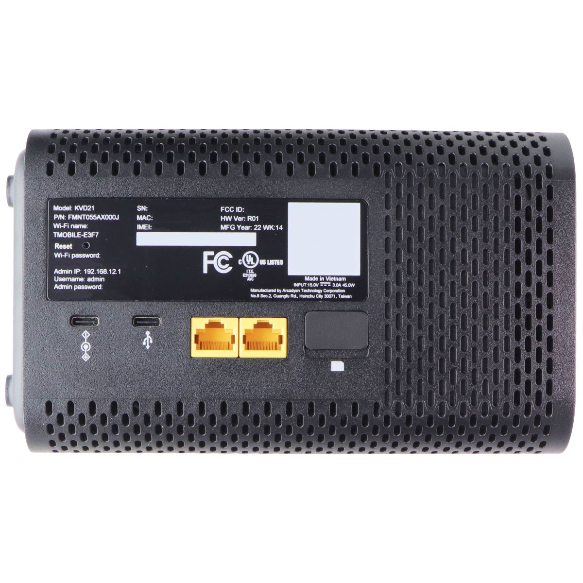 T-Mobile Arcadyan FMNT055AX000J 1200 Mbps 2 Port Router KVD21 - Black (KVD21)